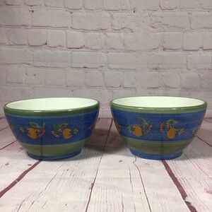 Brushes Hand Painted K.I.C. Colorful Ceramic Soup Salad Bowls - Set of 2